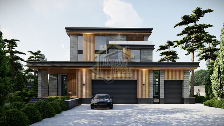 Красивый дом в стиле Хай-Тек. Проект современного трехэтажного дома с гаражом, бассейном и сауной